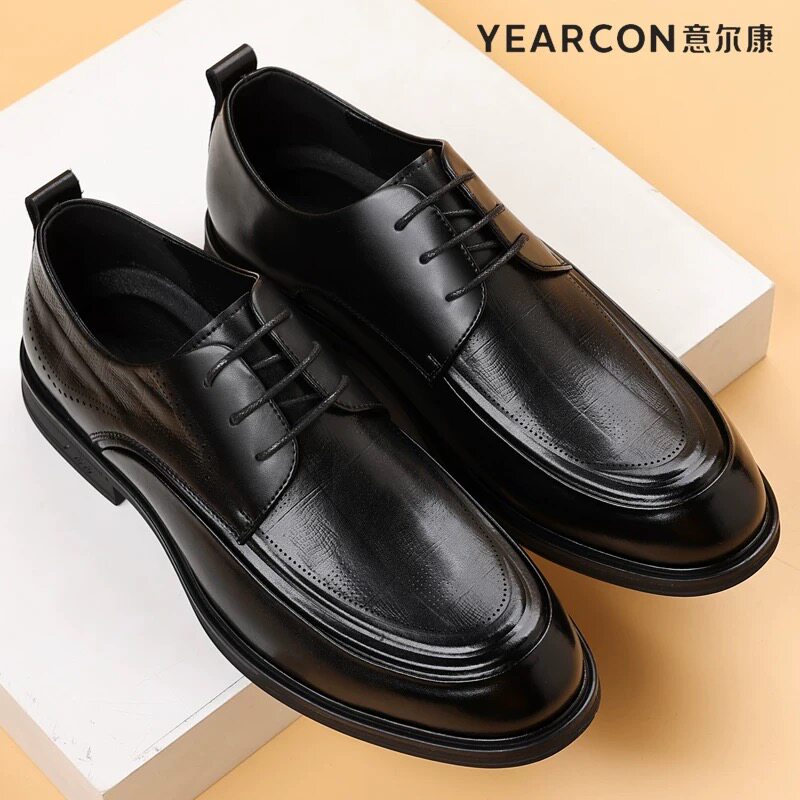 意尔康皮鞋男2026春季新款男士真皮商务正装休闲鞋黑色新郎结婚鞋