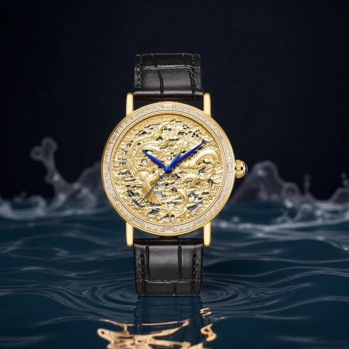 今年新款天度TADO精钢牛皮表带龙凤呈祥全自动机械机芯腕表手表