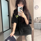 宽松美式 国潮牌短袖 t恤女夏季 设计感小众大童初中高中学生上衣服