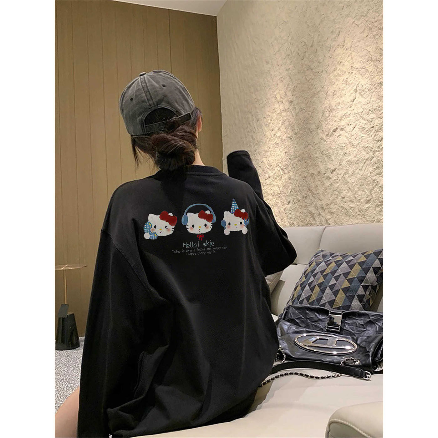 秋冬季长袖t恤女美式设计感宽松纯棉大童初中高中学生打底衫上衣