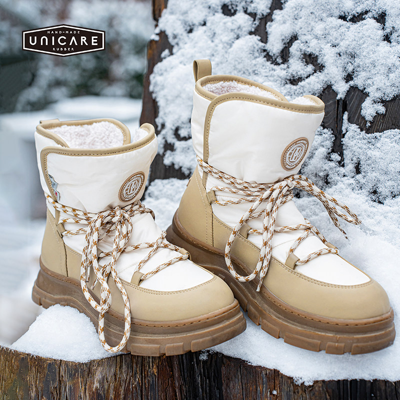 UNICARE厚底雪地靴女 冬季保暖棉鞋 舒适防滑轻盈 户外休闲鞋2026
