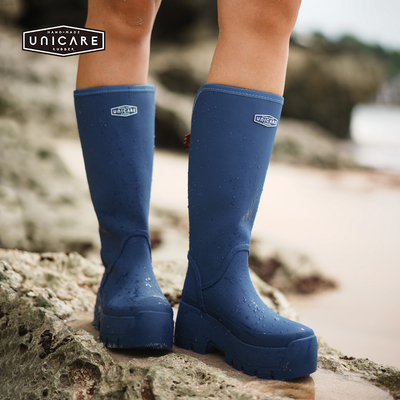 UNICARE厚底雨鞋女2026新款沙滩海边中高筒水鞋防滑雨靴耐磨胶鞋