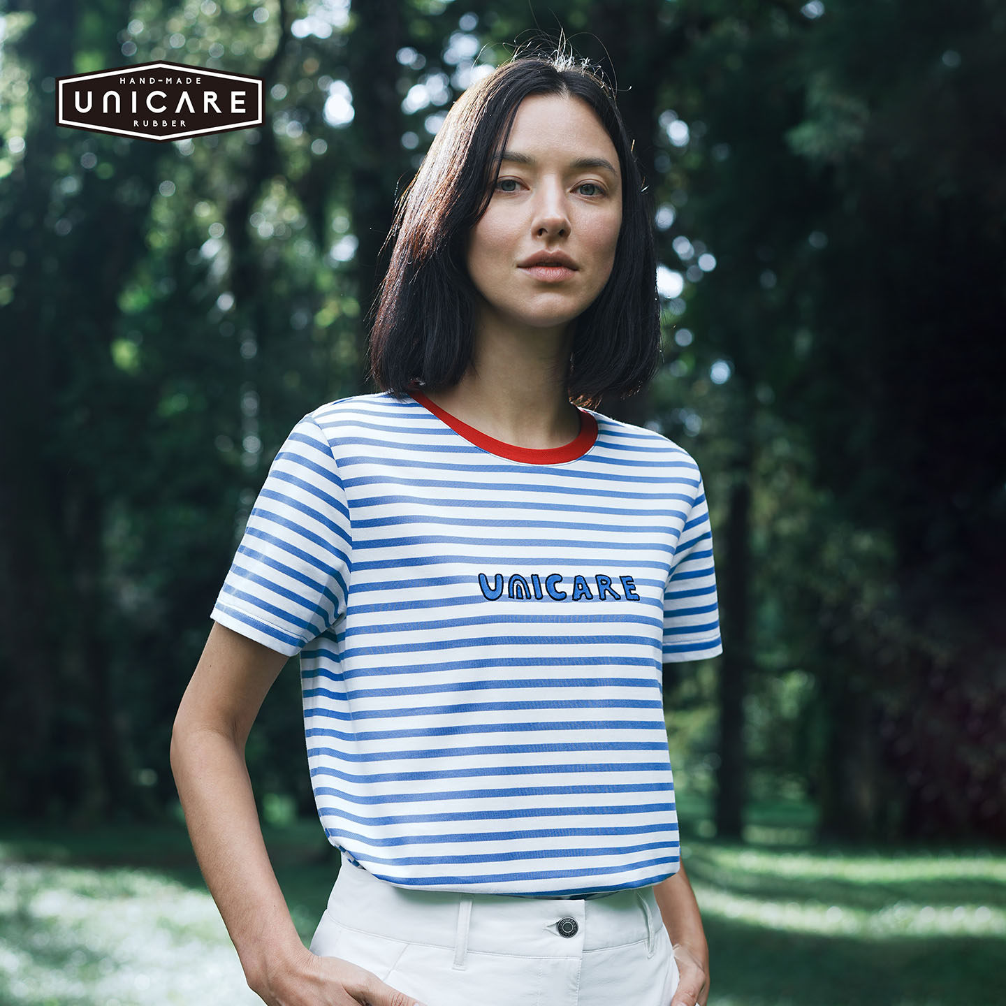 UNICARE条纹T恤短袖女款蓝 户外运动休闲针织 舒适百搭上衣2026款