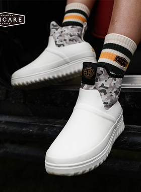 UNICARE时尚情侣雨鞋厚底 成人雨靴男女防水防滑 户外涉水露营鞋