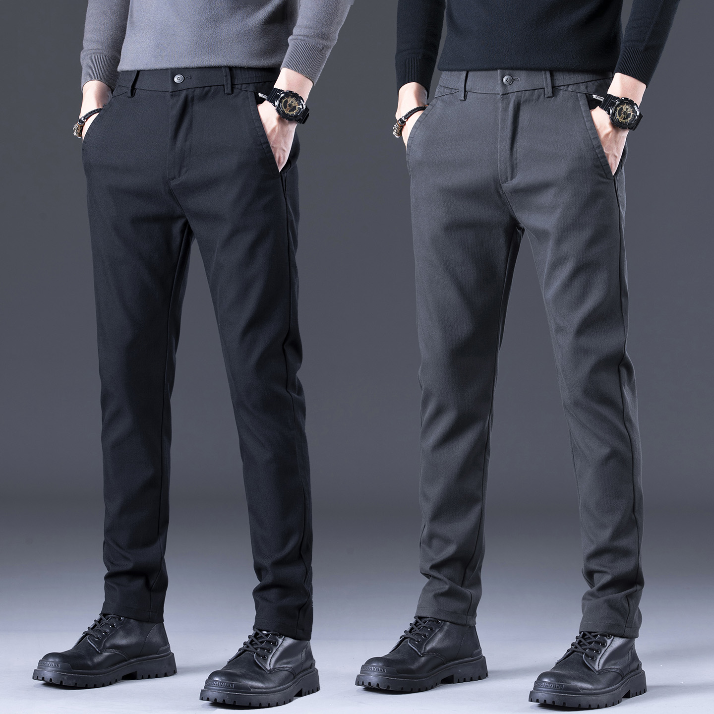 男士休闲裤春秋季2025新款直筒修身西裤时尚潮牌商务小脚裤子男款