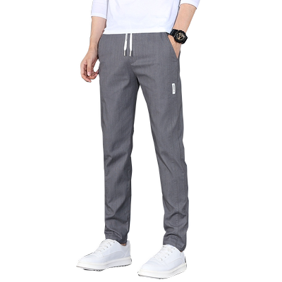 高端直筒修身松紧腰运动休闲裤男