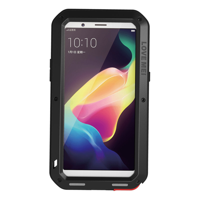 LOVE MEI Powerful Water Resistant Shockproof Dust/Dirt/Snow Proof Aluminum Metal Outdoor Gorilla Glass Heavy Duty Case Cover for OPPO R11s
