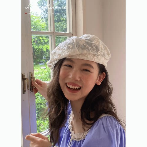 MereMiemie蕾丝刺绣贝雷帽