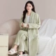Светло -зеленый B вышитый женский халат + брюки