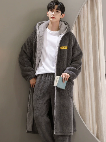 Демисезонный банный халат, демисезонная коралловая бархатная длинная фланелевая пижама, 2024 года, большой размер