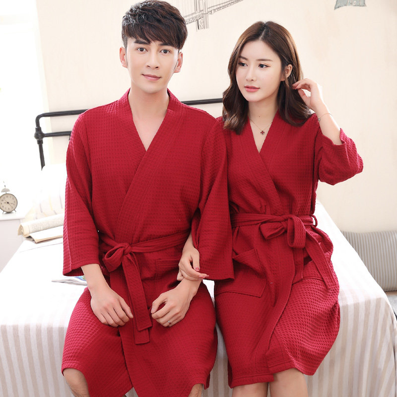 睡袍男纯棉长袖春秋款情侣浴袍睡衣女全棉浴衣大码夏季酒店家居服