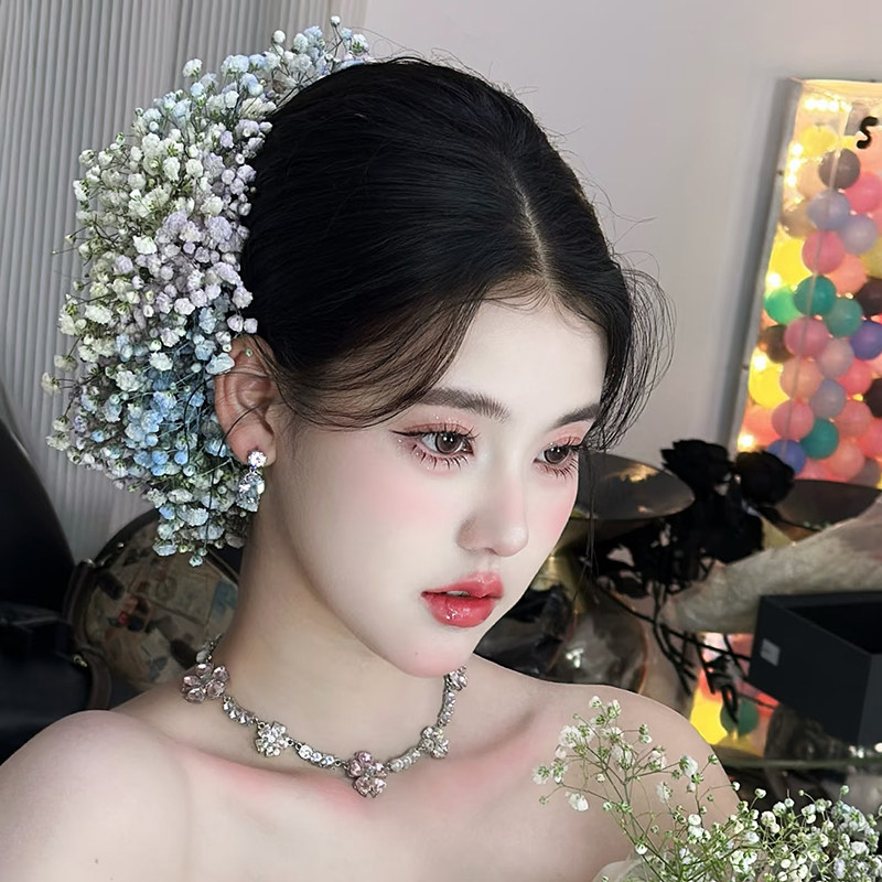 刘亦菲同款满天星花朵发饰仿真花朵头花甜美超仙公主新娘婚纱配饰