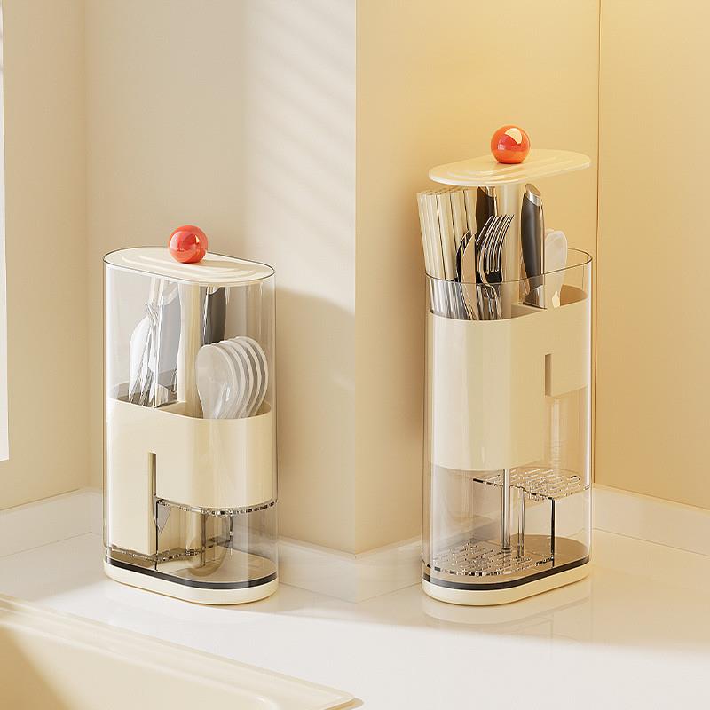 升降筷子筒厨房沥水置物架透明筷子防尘收纳盒厨房家用桌面置物筷