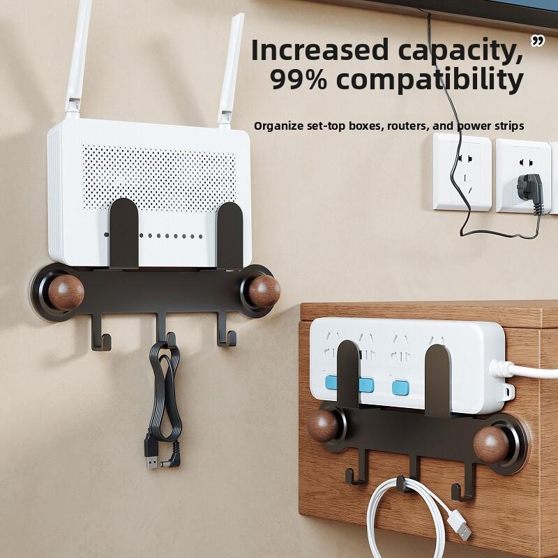 木珠吸盘路由器置物架壁挂式机顶盒固定插排插座免打孔wifi收纳盒
