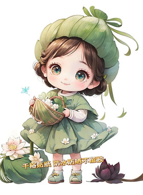 新年喜庆可爱女孩贴纸可爱动漫古风女孩贴纸ins风装饰墙贴车贴纸