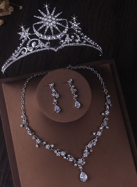 冠头饰锆石水钻项链耳环