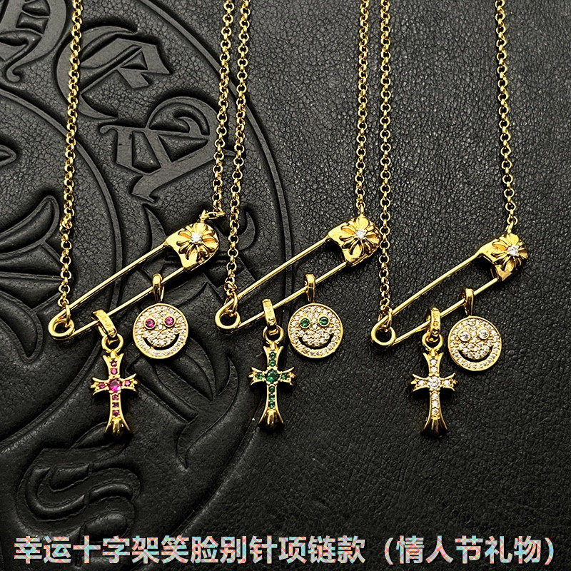s925纯银镀22K金色双十字架项链