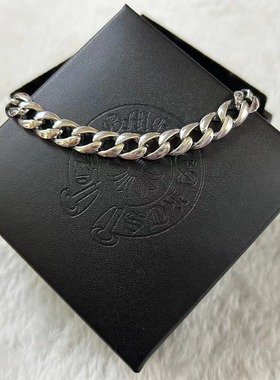 新款做旧泰银经典时尚手环十字花光板复古潮牌情侣手链生日礼物