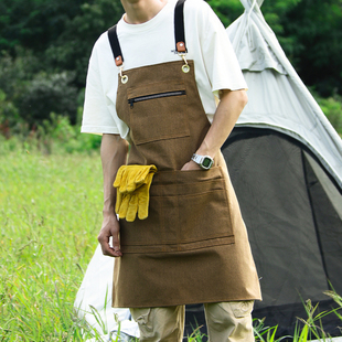 帆布围裙定制logo印字户外露营园艺花艺咖啡师烫染师防水工作服女