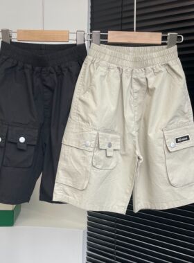 男童工装裤2024新款儿童休闲黑色裤子帅气男孩夏季炸街中大童短裤