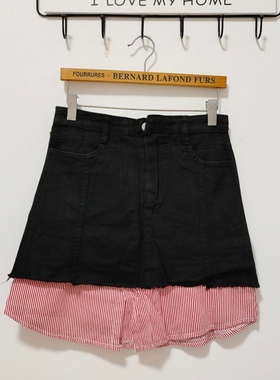 清仓特价C3492黑色拼接新款牛仔裙女半身裙短裙【全店任3件包邮】