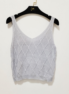 清仓处理C3235灰色针织背心女春秋V领短款外贸【全店满3件包邮】