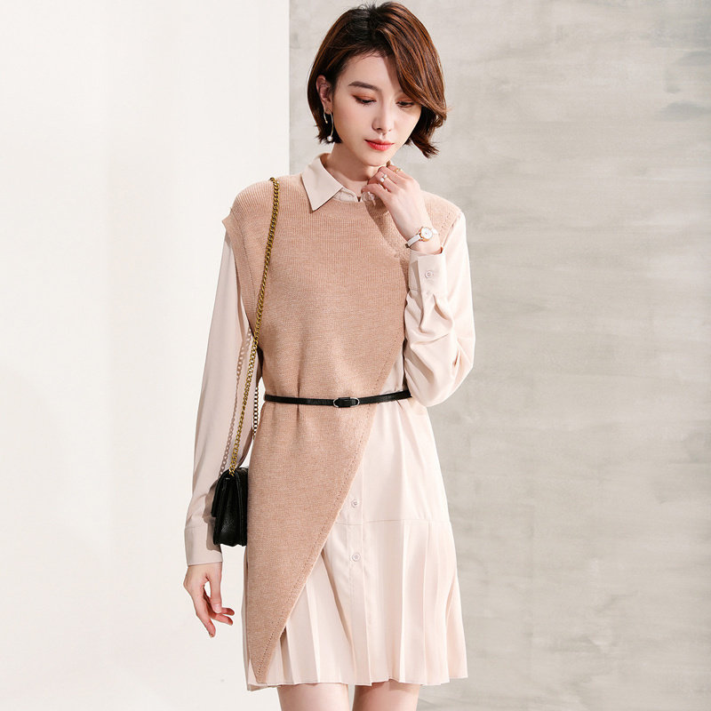 SHIRT DRESS WOMENS 2021 SUMMER NEW TEMPERAMENT TWO-PIECE SUIT WAIST SMALL MAN LONG SLEEVE FRENCH DRESS GODDESS FAN