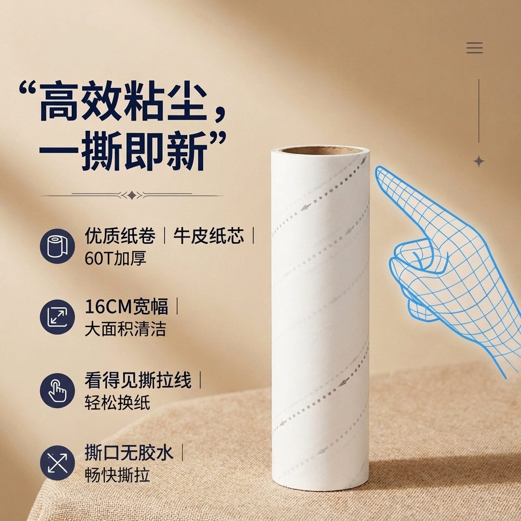 16cm可视斜撕新品伸缩杆好撕粘毛器床单清洁滚筒宠物除尘粘毛