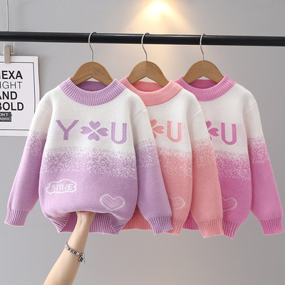 女童水貂绒加绒加厚毛衣2025秋冬新款女孩中小童上衣洋气打底衫