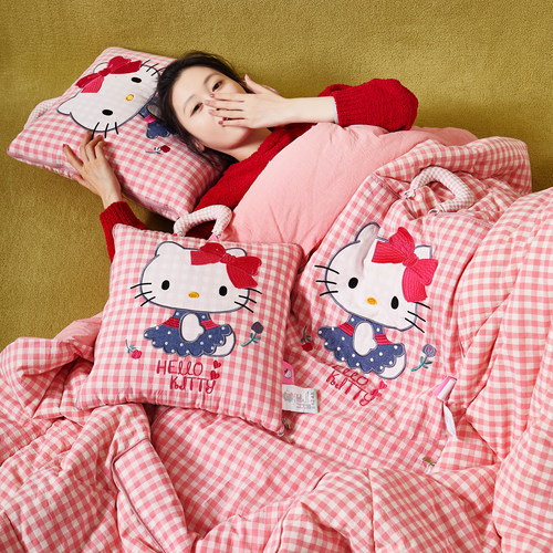 全棉三丽鸥哈喽KT抱枕被子两用毯