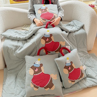全棉卡通小马抱枕被两用儿童午睡纯棉小被子汽车靠垫办公室空调毯