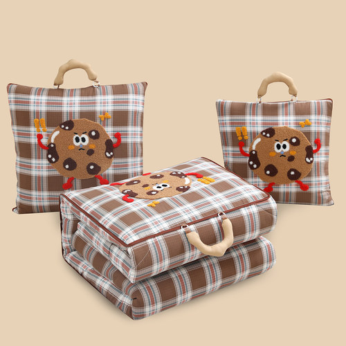 卡通格纹两用多功能抱枕被子午休