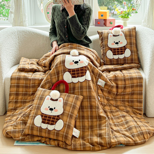 卡通小熊全棉二合一抱枕被