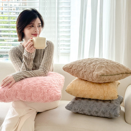 秋冬加厚纯色抱枕被子两用午睡被