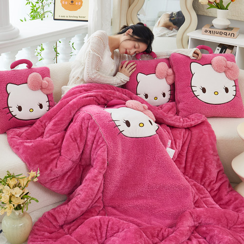 hellokt猫长绒抱枕被子两用加厚