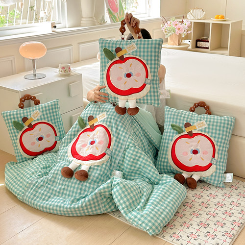 儿童全棉色织手提抱枕被子两用学校午睡枕头被汽车折叠空调靠垫被
