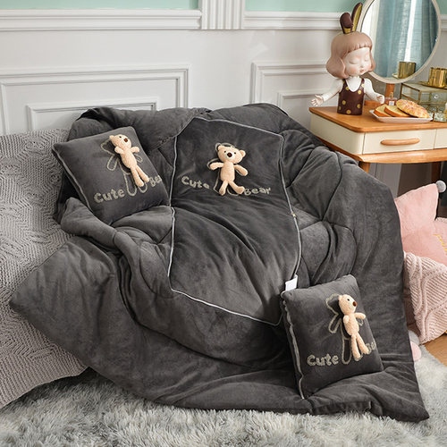 小熊牛奶加厚抱枕被子两用车载