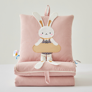 卡通纯棉色织抱枕被子两用车载午睡靠垫幼儿园手拎午休全棉空调被