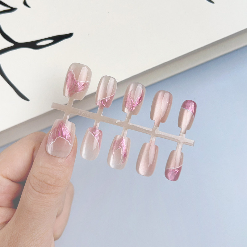穿戴甲人鱼猫眼粉色温柔纯色穿戴式美甲成品假指甲贴片预制甲片
