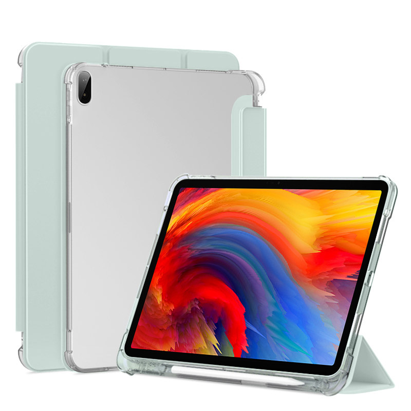 适用联想小新PadPlus平板保护套11寸带笔槽Lenovo小新padplus11透明三折联想TB-J607F带磁吸软硅胶防弯气囊