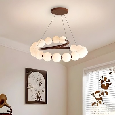 2025法式中古风客厅吊灯复古奶油风珍珠高级感餐厅主卧室灯具