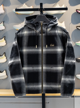 李宁日进斗金外套男子2026春季红色复古格子宽松连帽夹克AFDW137