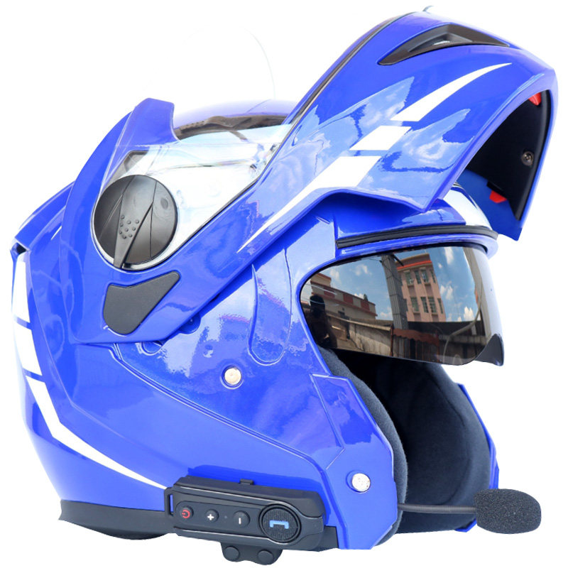 蓝牙头盔 摩托车蓝牙头盔 双镜片揭面盔 一体化设计 带对讲 FM