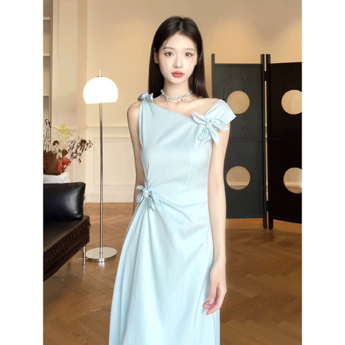 不对称扭结高腰无袖连衣裙女