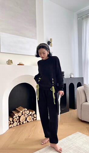 奢拉SHERLARR高端睡衣女士秋冬季显气质软绵绵半边绒家居服套装
