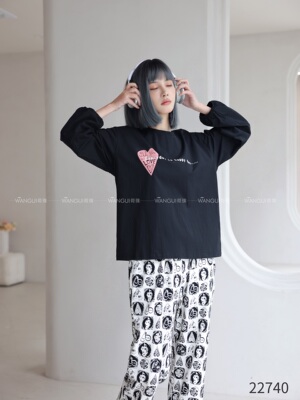 新款长袖女士纯棉睡衣春秋休闲韩版可外穿高档家居服套装