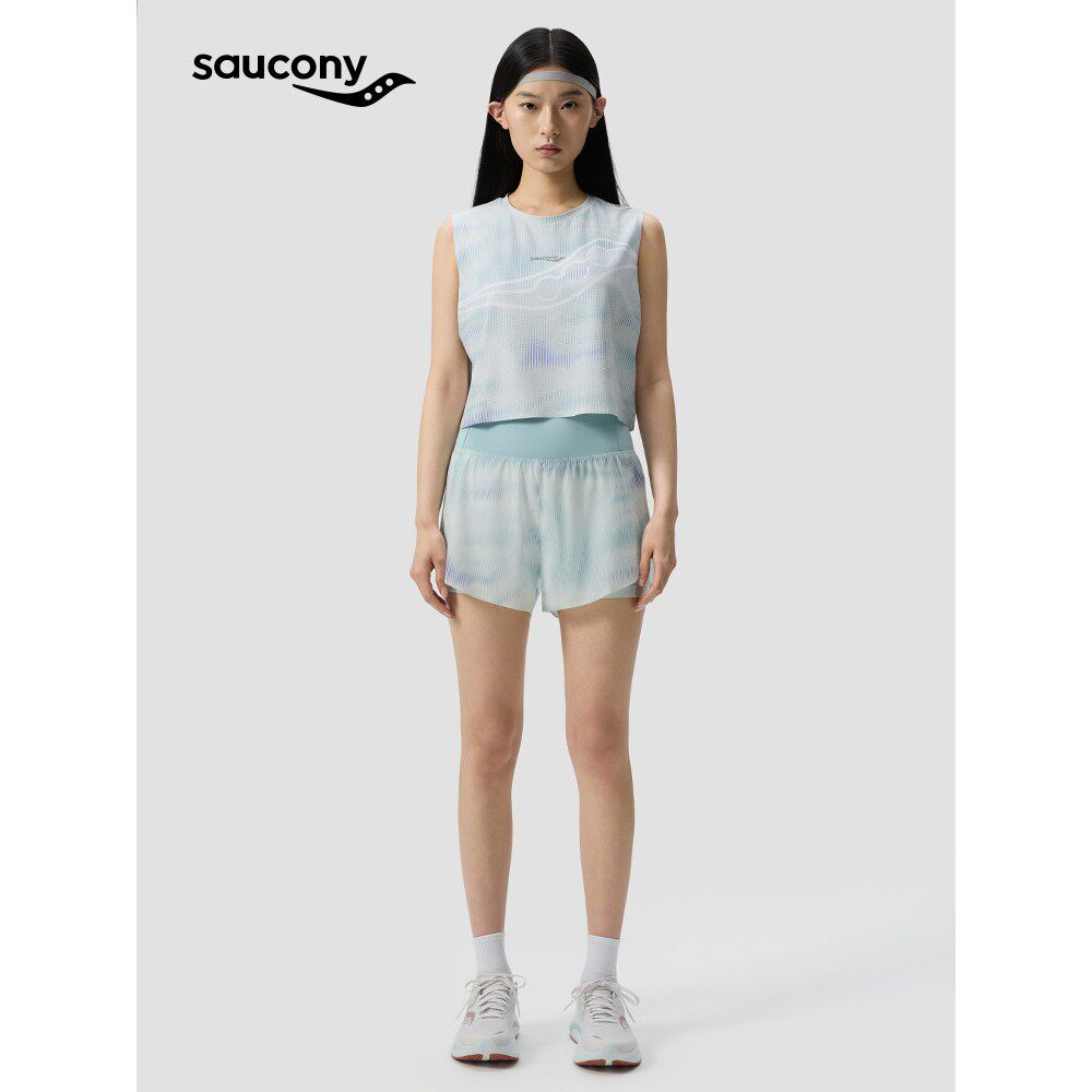 Saucony索康尼女子轻薄透气舒适自如四面弹专业运动双层短裤