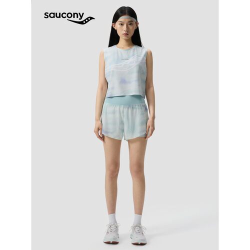 Saucony索康尼女子轻薄透气舒适自如四面弹专业运动双层短裤