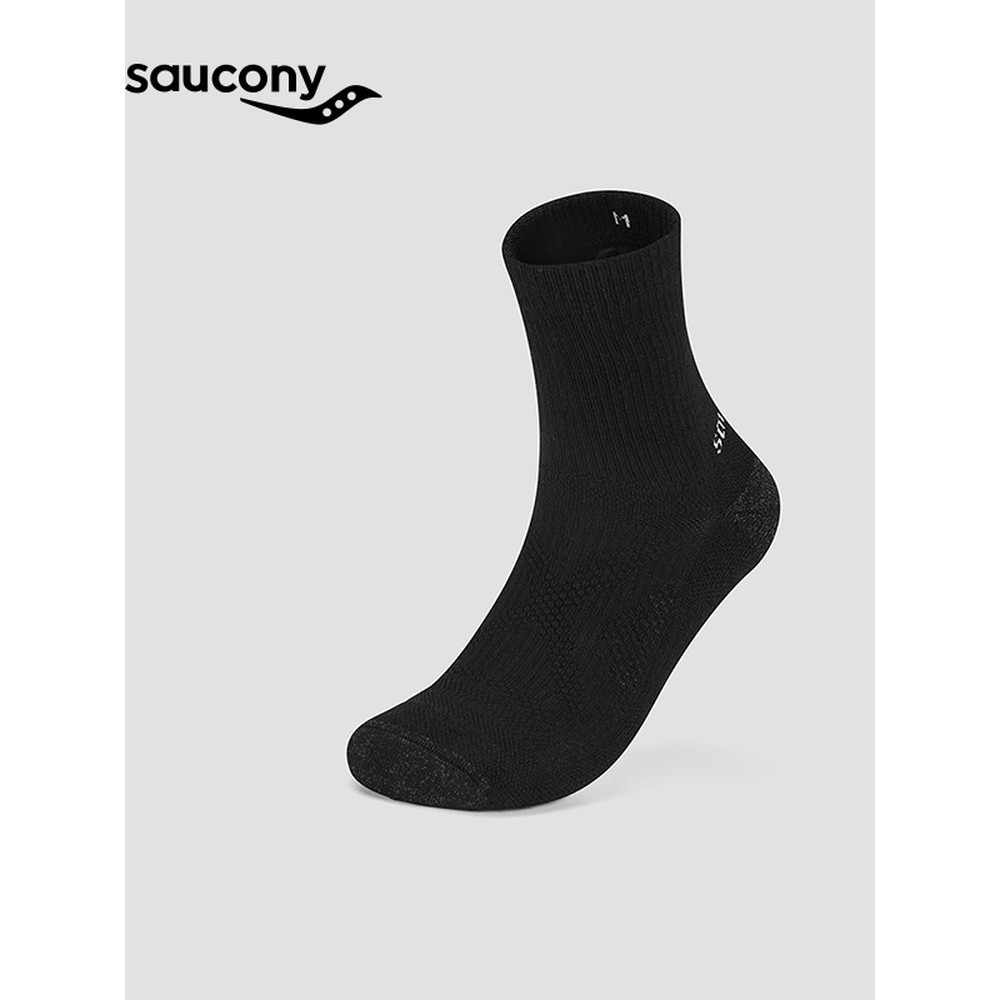 Saucony索康尼舒适透气中筒袜男女运动袜经典百搭黑色休闲羊毛袜