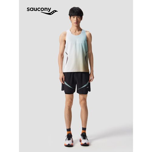Saucony索康尼男子亲肤舒适高弹力跑步训练专业运动双层四分短裤